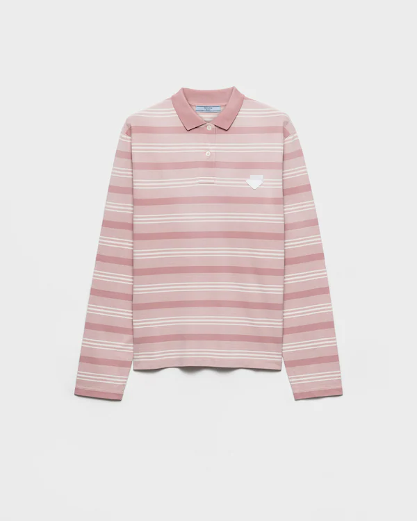 Long-sleeved striped piqué polo shirt