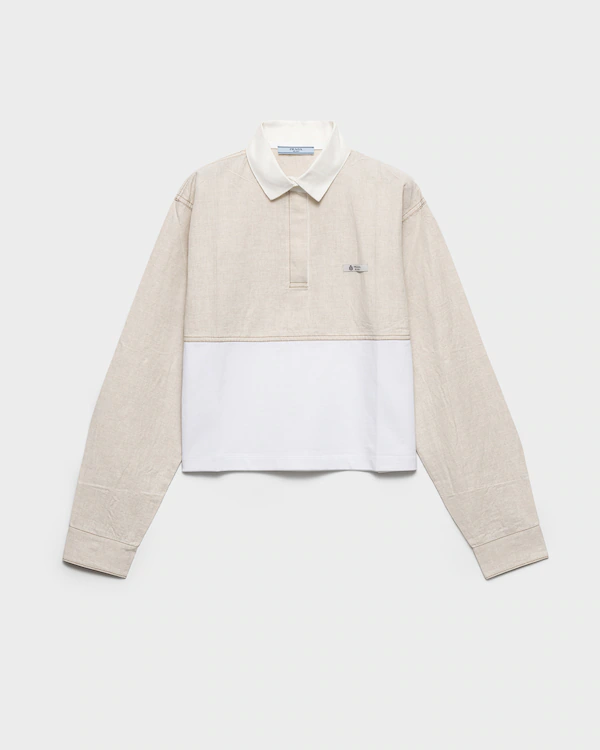 Chambray and jersey polo shirt
