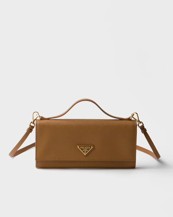 Saffiano leather wallet with shoulder strap