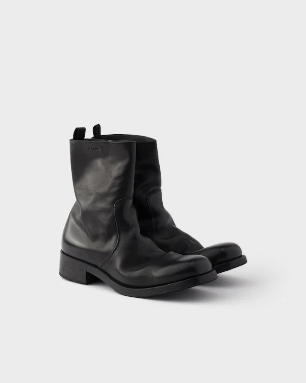 Leather zipper boots