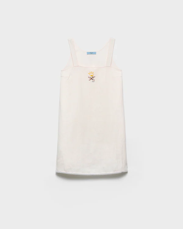 Embroidered slubbed fabric mini-dress