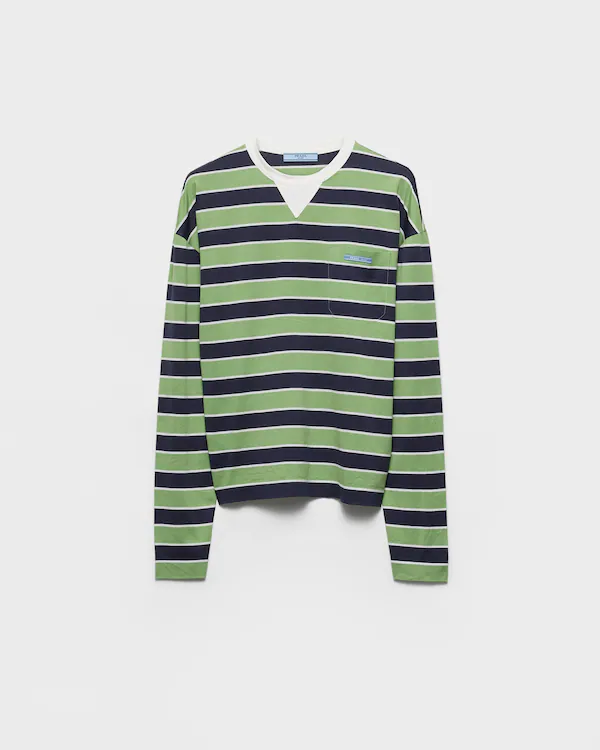 Long-sleeved bayadere striped lisle cotton T-shirt