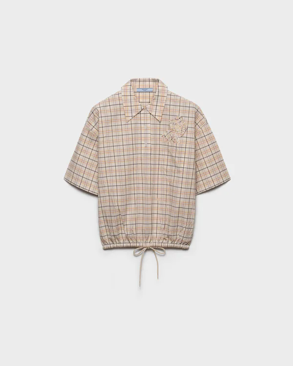 Embroidered checked poplin top